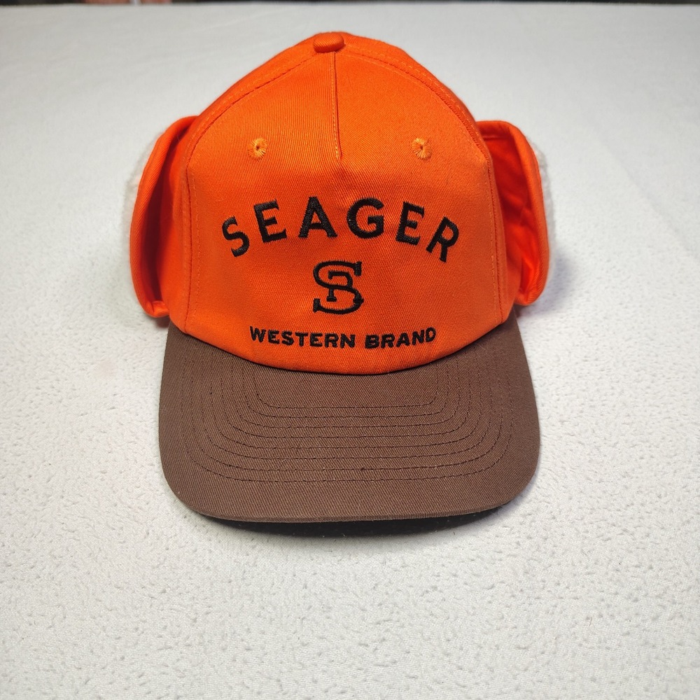 Seager Hat Cap One Size Orange Cotton Sherpa Fleece Western Trapper Earflap